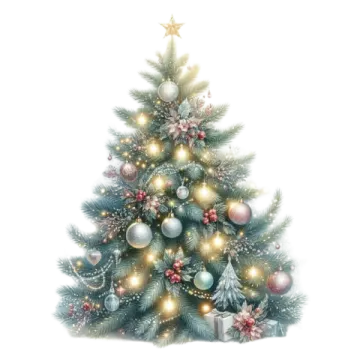 a christmas tree with ornaments and lights