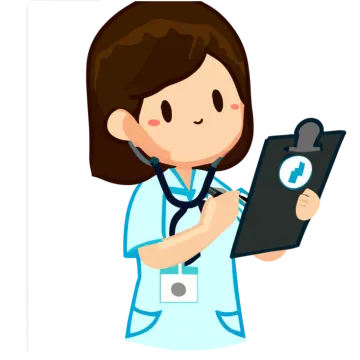 a female doctor holding a clipboard
