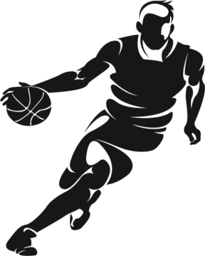 a basketball player silhouetted on a white background