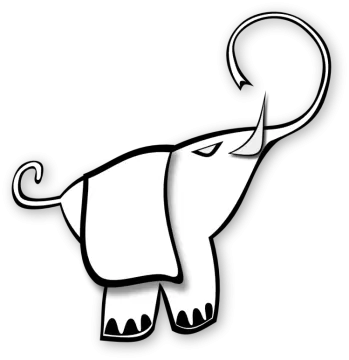 a black and white drawing of an elephant