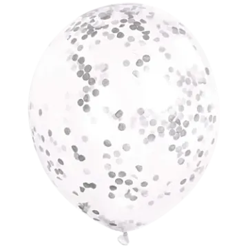 a white balloon filled with silver cons