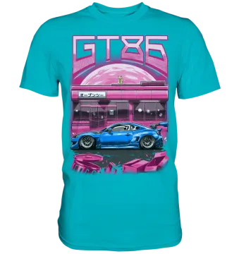 a blue t - shirt with an image of a car on it