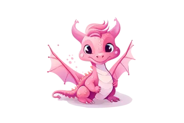 a pink dragon sitting on the ground