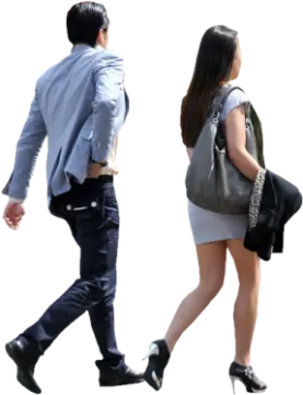 a man and woman walking down the street
