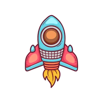 a cartoon spaceship with a rocket on top
