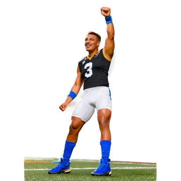 a man in a blue and white uniform holding a soccer ball
