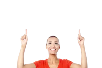 a woman with her hands up in the air