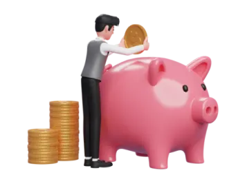 a man putting coins into a piggy