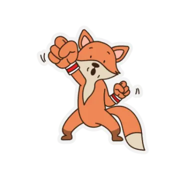 a sticker of a cartoon fox running