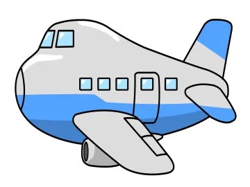 a cartoon airplane with blue and white stripes