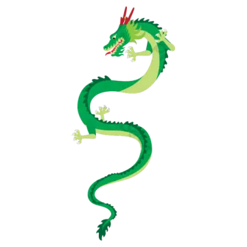 a green dragon with red eyes