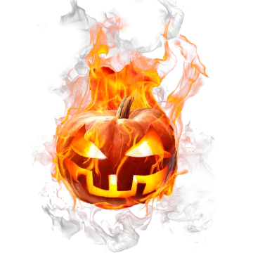 a burning pumpkin on a white background