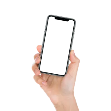 a hand holding an iphone with a blank screen