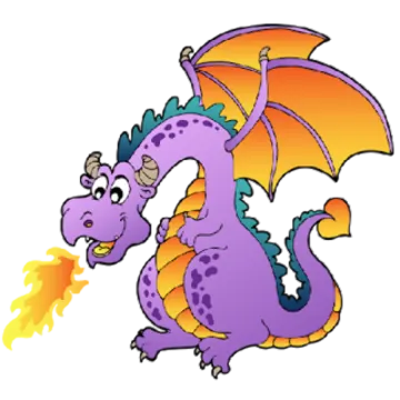 a purple dragon with orange and yellow wings