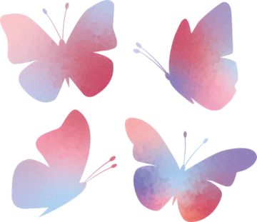 four watercolor butterflies on white background