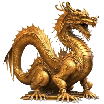 a golden dragon statue on a white background
