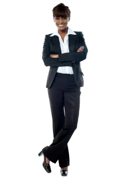 a woman standing with her arms crossed