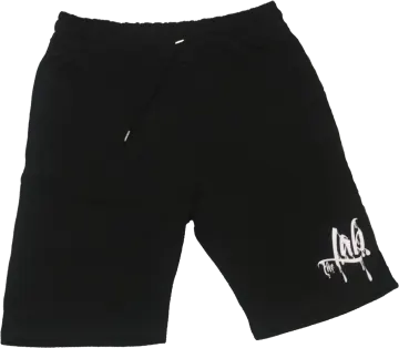 a black shorts with white logo on the side
