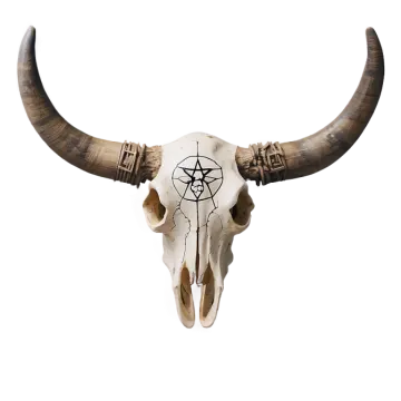 an animal skull with horns and a pen on it