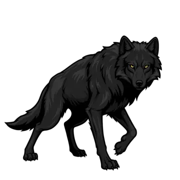 a black wolf with yellow eyes