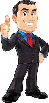a cartoon man in a suit giving a thumbs up