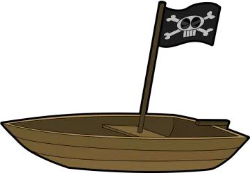 a boat with a pirate flag on it