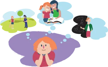 a group of people with speech bubbles above them