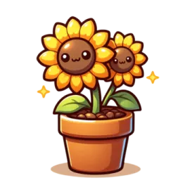 a cartoon sunflower in a pot