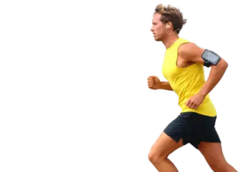a man running on a white background