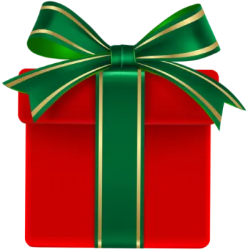 a red gift box with green and gold ribbon