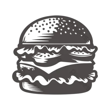 a black and white image of a hamburger