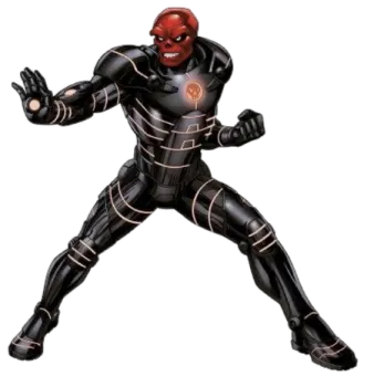a man in a black and red costume