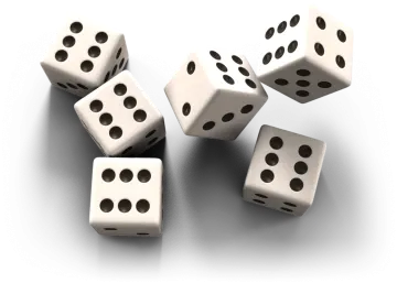 a group of dice on a white surface