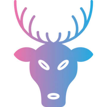 a purple and blue deer head on a white background