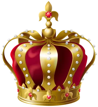 a red and gold crown with pearls