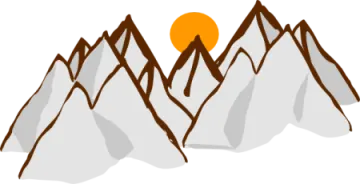 a mountain with a sun in the background