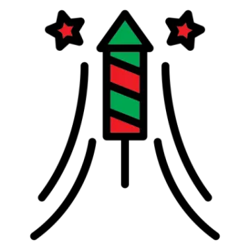 a green and red rocket with stars on it