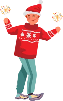 a boy wearing a santa hat and holding sparklesticks