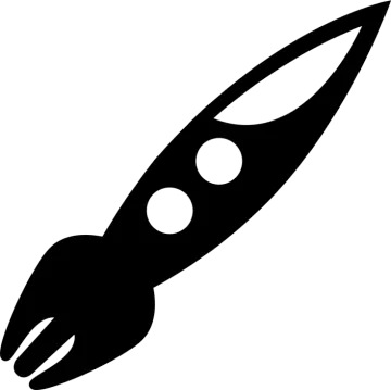 a black and white rocket on a white background