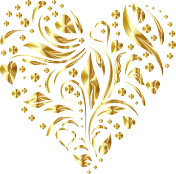 a gold heart with swirls and flowers