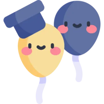 two blue and yellow balloons with smiling faces