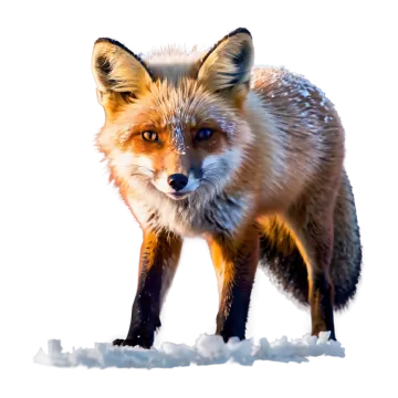 a close up of a fox in the snow