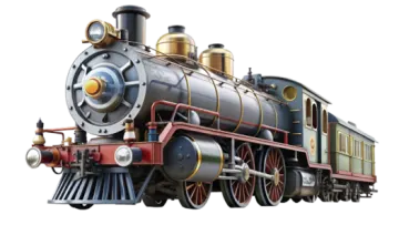 an old steam train is shown on a white background
