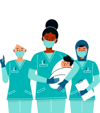 a group of nurses in scrubs and masks