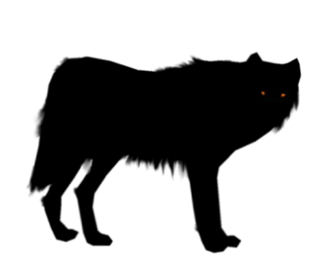 a silhouette of a black cat with orange eyes