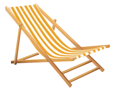 a yellow and white striped deck chair