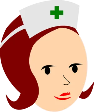 a woman with red hair and a green cross on her head