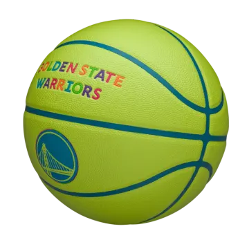 a yellow basketball ball with the words golden state warriors on it