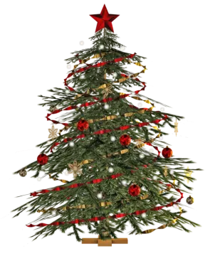 a christmas tree with red and gold decorations