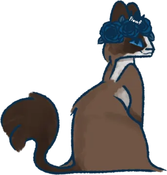 a brown squirrel with blue flowers on its head